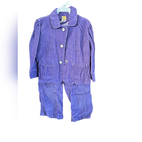 TKS Baby Girl Corduroy Jacket & Pants Size 2 T Purple Snap Front Pockets - Picture 1 of 5
